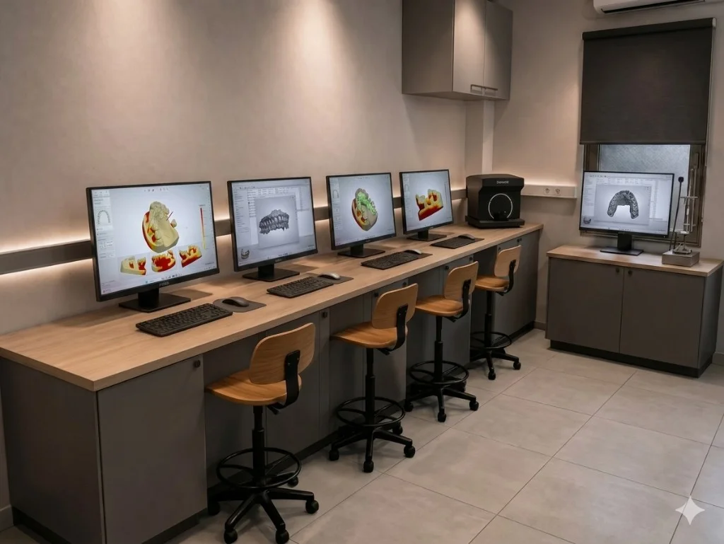 Salle de CFAO dentaire - conception numérique de prothèses